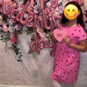 Pink Dress with Red Heart Pattern
